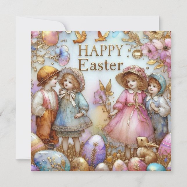 Vintage Easter ~ HAPPY EASTER ~ Sweet Children ~ Holiday Card (Front)