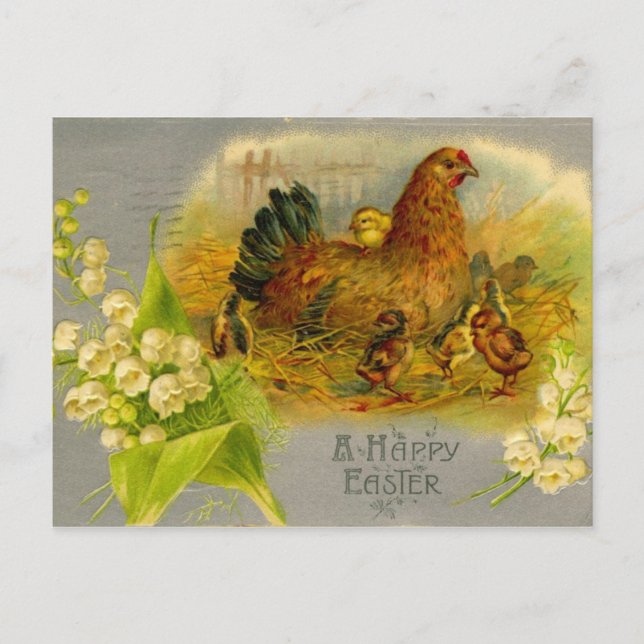 Vintage Easter Hen Holiday Postcard (Front)