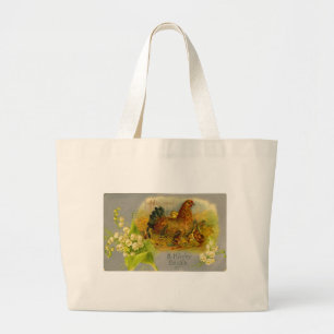 Vintage Easter Hen Large Tote Bag