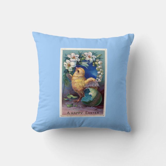 Vintage Easter Illustration With Chick Throw Pillow (Front)