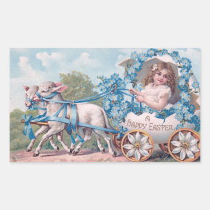 Vintage Easter Illustration with Girl and Lambs Sticker