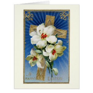 Vintage Easter Lilies and Cross Big Greeting Card