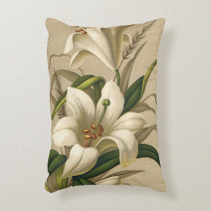 Vintage Easter Lilies, Victorian Flowers in Bloom Accent Pillow