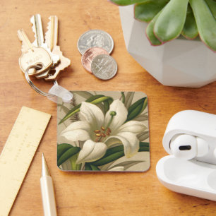 Vintage Easter Lilies, Victorian Flowers in Bloom Keychain