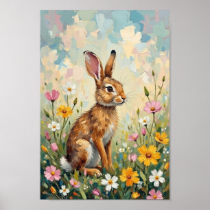 Vintage Easter Meadow Bunny Art Poster