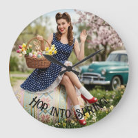 Vintage Easter Pin-Up Clock | Retro Girl Art