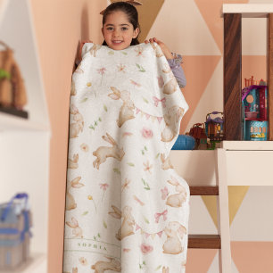 Vintage Easter Pink Rabbit Pattern Fleece Blanket