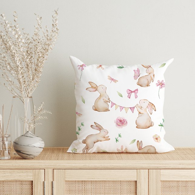 Vintage Easter Pink Rabbit Pattern Throw Pillow (Creator Uploaded)