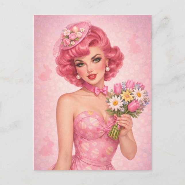 Vintage Easter Postcard  | Pink Floral  (Front)