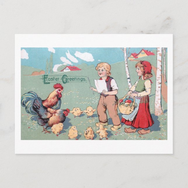 Vintage Easter Poultry Family Holiday Postcard (Front)