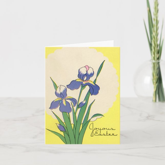 Vintage Easter, Purple Garden Iris Flowers Holiday Card (Front)