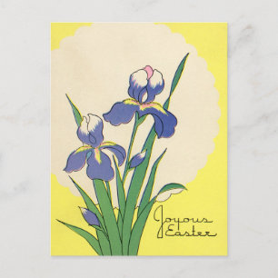 Vintage Easter, Purple Garden Iris Flowers Holiday Postcard