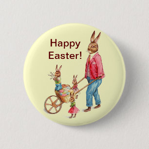 Vintage Easter Rabbit and Family 2 Inch Round Button