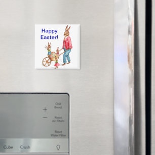 Vintage Easter Rabbit and Family in Egg Cart, ZSSG Magnet