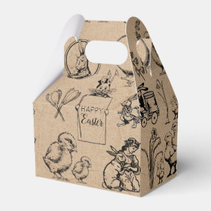 Vintage Easter Rabbit & Chick Kraft Brown Favor Box