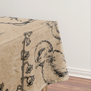 Vintage Easter Rabbit & Chick Kraft Brown Tablecloth