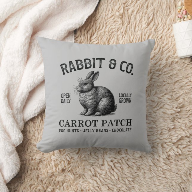Vintage Easter Rabbit  Throw Pillow (Blanket)