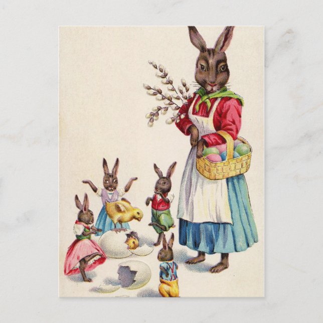 Vintage Easter Rabbits Postcard (Front)