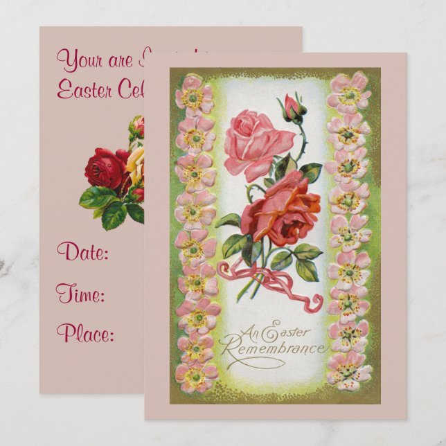 Vintage Easter Roses Invitation (Front/Back)