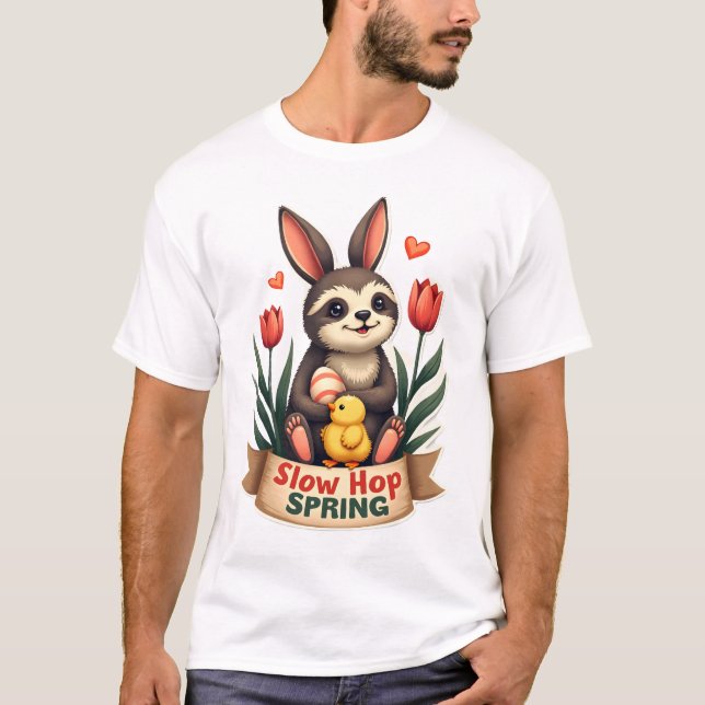 Vintage Easter Sloth Bunny Spring Flowers Shirt 2 (Front)