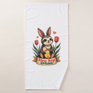 Vintage Easter Sloth Bunny Spring Flowers Shirt 2 Bath Towel