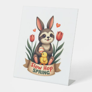 Vintage Easter Sloth Bunny Spring Flowers Shirt 2 Pedestal Sign