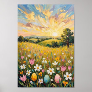 Vintage Easter Sunrise Spring Field Art Poster