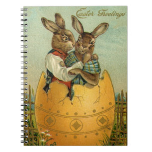 Vintage Easter, Victorian Bunnies in an Egg Notebook