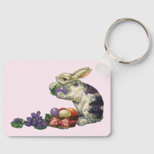 Vintage Easter, Victorian Bunny with Eggs Keychain