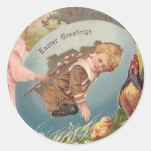 Vintage Easter Victorian Girl & Boy Classic Round Sticker
