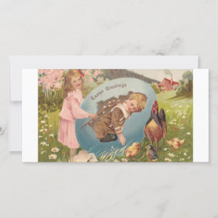 Vintage Easter Victorian Girl & Boy Holiday Card
