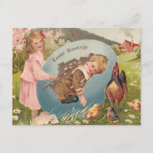 Vintage Easter Victorian Girl & Boy Holiday Postcard