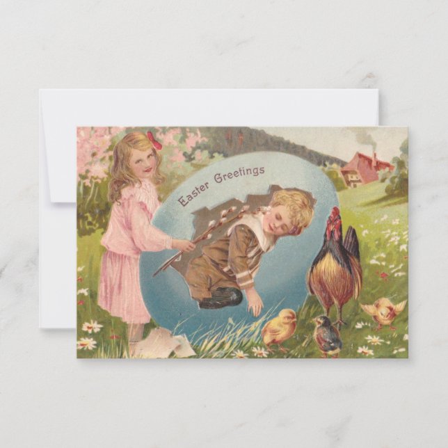 Vintage Easter Victorian Girl & Boy Invitation (Front)