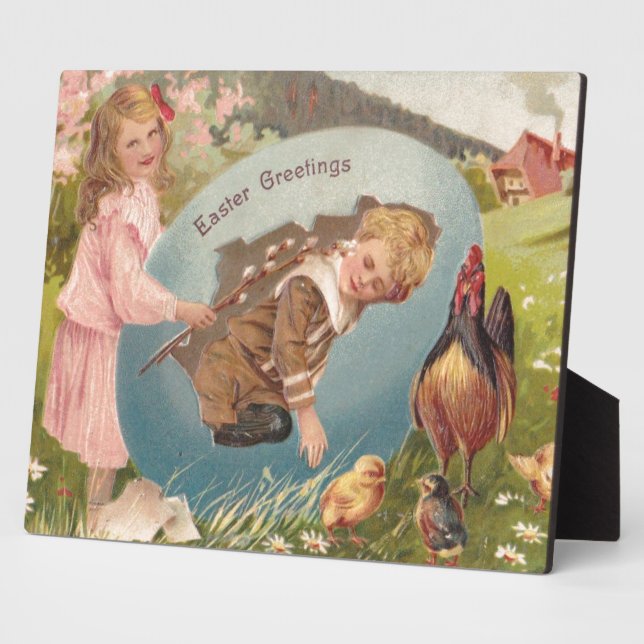 Vintage Easter Victorian Girl & Boy Plaque (Side)