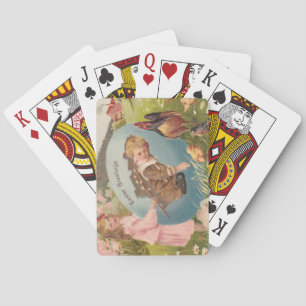 Vintage Easter Victorian Girl & Boy Playing Cards