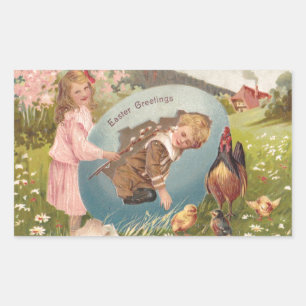 Vintage Easter Victorian Girl & Boy Sticker