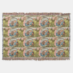 Vintage Easter Victorian Girl & Boy Throw Blanket