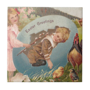 Vintage Easter Victorian Girl & Boy Tile