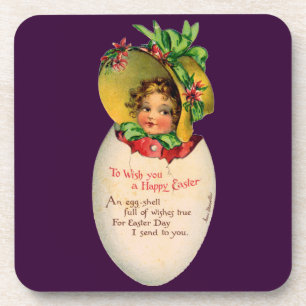 Vintage Easter, Victorian Girl with Bonnet in Egg Coaster