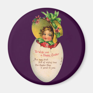 Vintage Easter, Victorian Girl with Bonnet in Egg Magnet