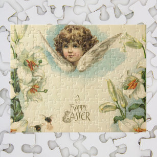 Vintage Easter, Victorian Lily Flowers and Angel Jigsaw Puzzle
