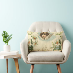Vintage Easter, Victorian Lily Flowers and Angel Lumbar Pillow