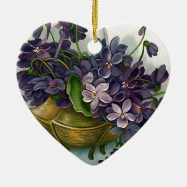 Vintage Easter Violets Ceramic Ornament (Front)