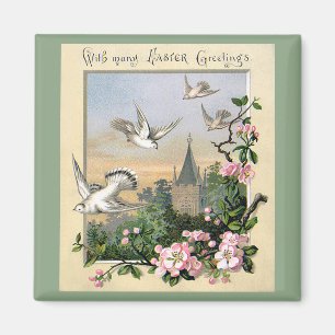 Vintage Easter, White Dove Birds and Flowers Magnet