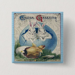 Vintage Easter White Rabbits and Baby Chick. ZSSG 2 Inch Square Button