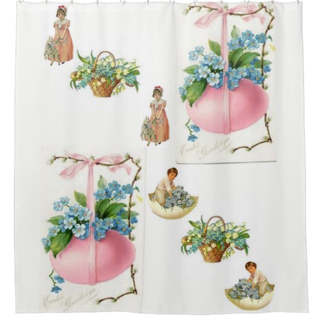 Vintage easter white showercurtain (Front)
