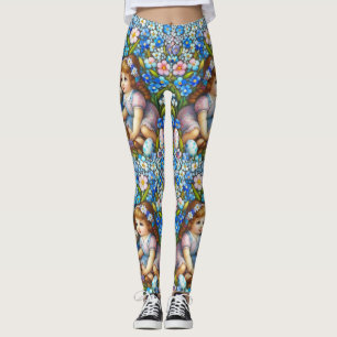 VINTAGE EATER BUNNY AND GIRL ~ Leggings