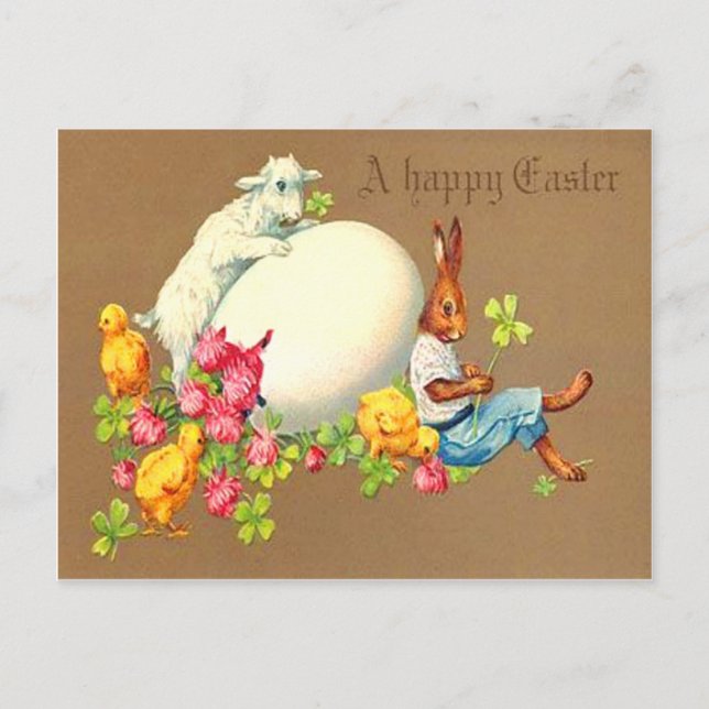 Vintage Eater Bunny Chick Egg Lamb Easter Card (Front)