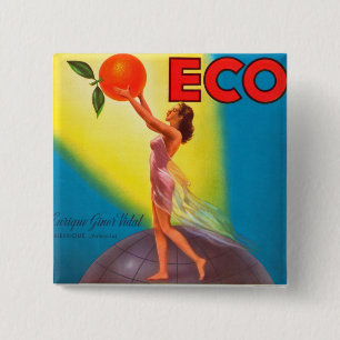 Vintage Eco Orange Label 2 Inch Square Button
