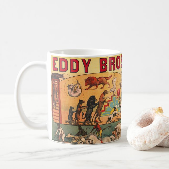 Vintage Eddy Brothers Circus Poster Coffee Mug (With Donut)
